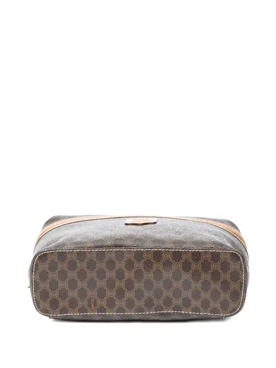 Pre-owned Celine Monogram-print Top Handle Make-up Bag In Brown
