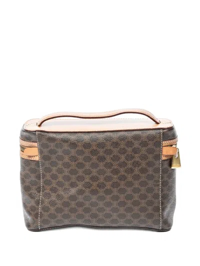 Pre-owned Celine Monogram-print Top Handle Make-up Bag In Brown