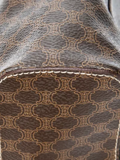 Pre-owned Celine Monogram-print Top Handle Make-up Bag In Brown