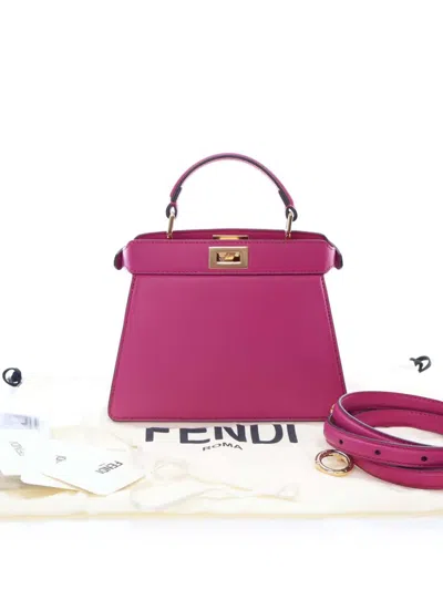 Pre-owned Fendi 2002 Petite Leather Peekaboo Iseeu Satchel In Pink