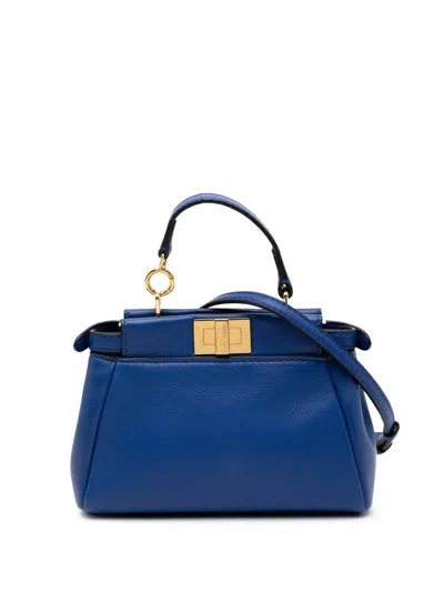 Pre-owned Fendi 2000-2010 Micro Shiny Nappa Peekaboo Iconic Satchel In Blue