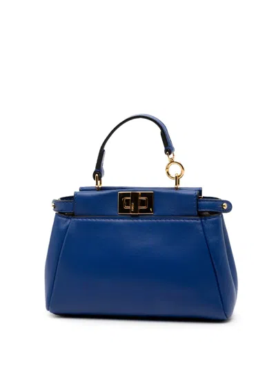 Pre-owned Fendi 2000-2010 Micro Shiny Nappa Peekaboo Iconic Satchel In Blue