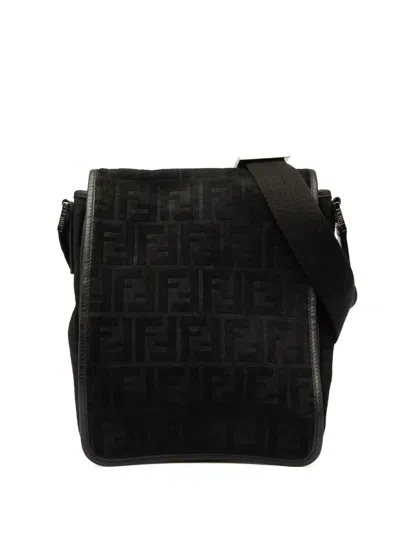 Pre-owned Fendi 2000-2010 Zucca Suede Crossbody Bag In Black