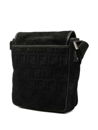 Pre-owned Fendi 2000-2010 Zucca Suede Crossbody Bag In Black