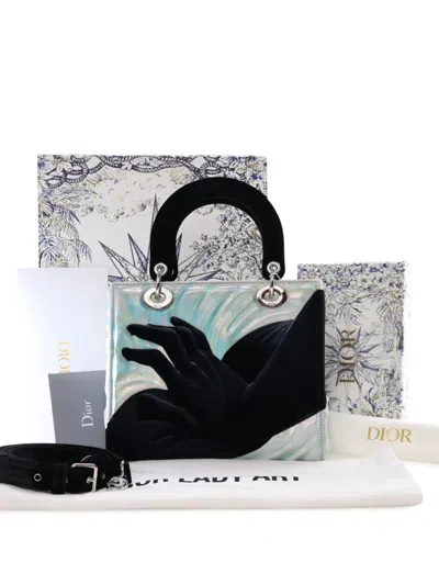 Pre-owned Dior 2022 Alex Gardner Medium Patent And Velvet Art Lady  Satchel In Black