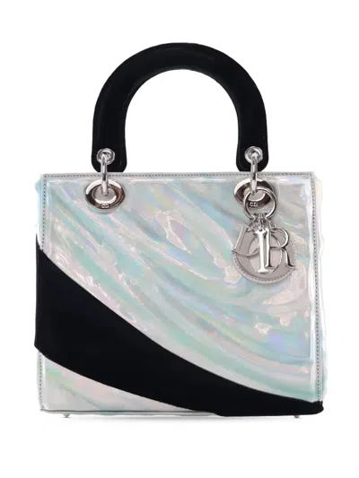 Pre-owned Dior 2022 Alex Gardner Medium Patent And Velvet Art Lady  Satchel In Black