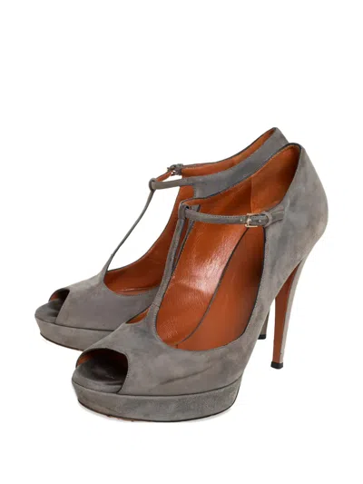 Pre-owned Gucci Platform Peep-toe Pumps In Gray