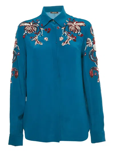 Pre-owned Roberto Cavalli Sequin-embroidered Shirt In Blue