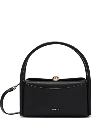 Furla Large Boston Leather Tote Bag In Black