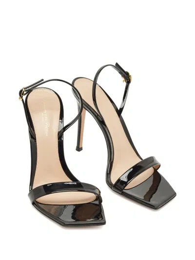 Pre-owned Gianvito Rossi Patent-leather Ribbon Sandals In Black