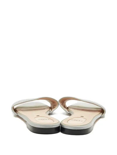 Pre-owned Fendi Logo Satin Flat Sandals In Gray