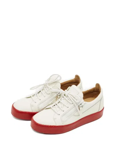 Pre-owned Giuseppe Zanotti Frankie Zip Leather Sneakers In White