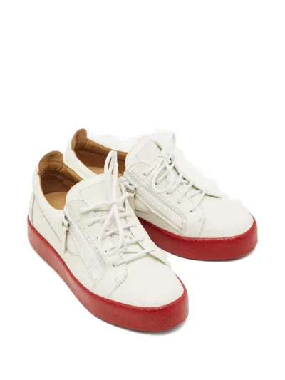 Pre-owned Giuseppe Zanotti Frankie Zip Leather Sneakers In White
