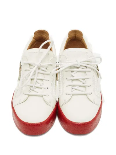 Pre-owned Giuseppe Zanotti Frankie Zip Leather Sneakers In White