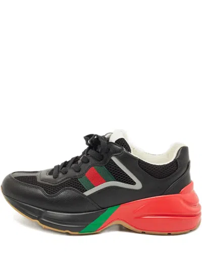 Pre-owned Gucci Rhyton Leather Sneakers In Black