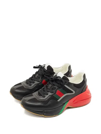 Pre-owned Gucci Rhyton Leather Sneakers In Black