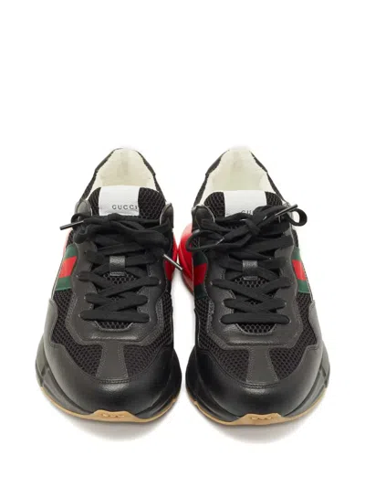 Pre-owned Gucci Rhyton Leather Sneakers In Black