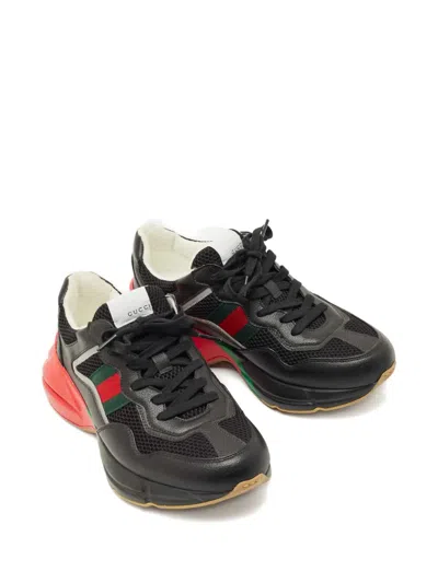 Pre-owned Gucci Rhyton Leather Sneakers In Black