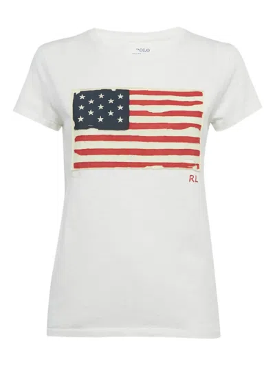 Pre-owned Polo Ralph Lauren Flag Applique T-shirt In White