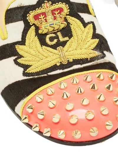 Pre-owned Christian Louboutin Spike-detail Calf-hair Loafers In White