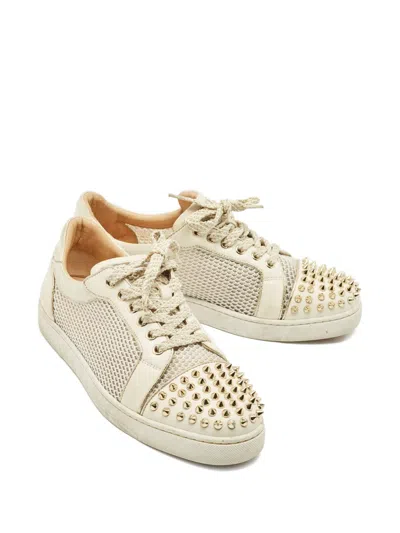 Pre-owned Christian Louboutin Vieira Spikes Sneakers In Neutral