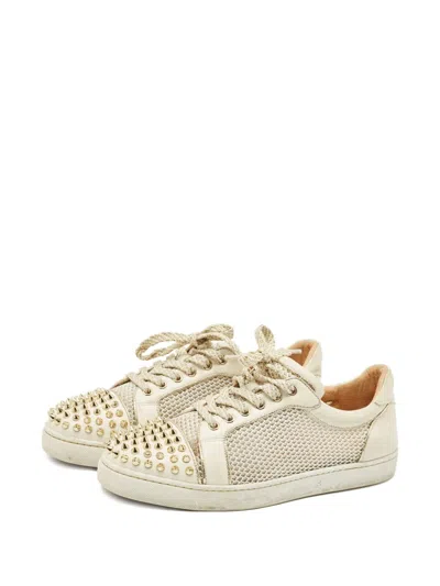 Pre-owned Christian Louboutin Vieira Spikes Sneakers In Neutral