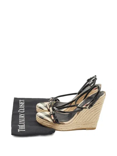 Pre-owned Burberry Patent-leather Wedge Heeled Espadrilles In Black