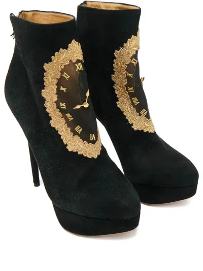 Pre-owned Charlotte Olympia On Time Platform Ankle Boots In Black