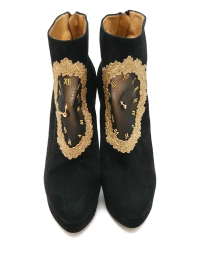Pre-owned Charlotte Olympia On Time Platform Ankle Boots In Black