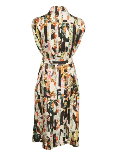 Pre-owned Burberry Silk Belted Midi Dress In Neutral