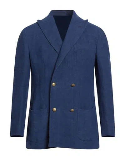 Fortela Man Blazer Navy Size 40 Virgin Wool, Linen In Animal Print