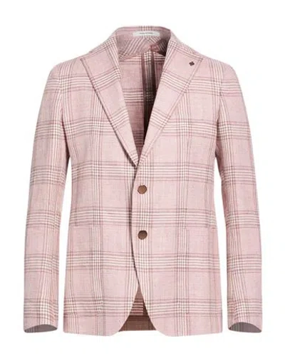 Tagliatore Man Blazer Pink Size 38 Linen, Cotton In Pink