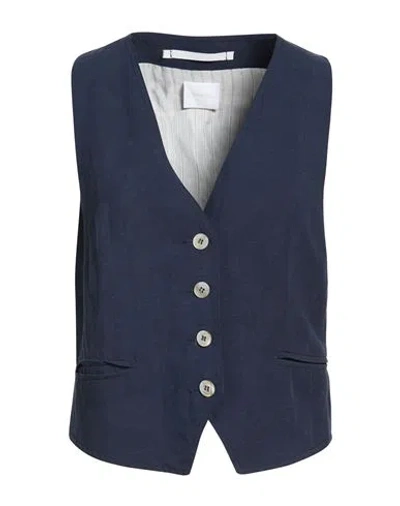 Merci Italia Woman Tailored Vest Midnight Blue Size 4 Cotton, Elastane In Blue