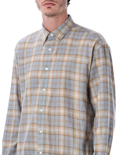 Auralee Airy Wool Check Relaxed-fit Shirt In Multi
