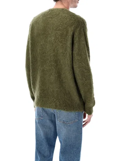 Auralee Soft Mohair Crewneck Sweater With Refined Finish In Green