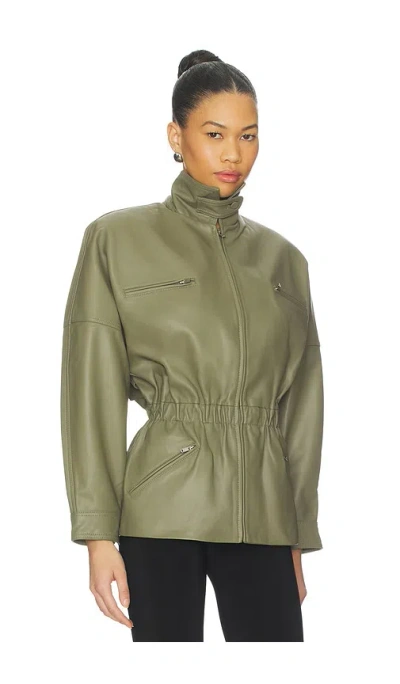 Aexae Leather Cinched Mid Jacket In Green