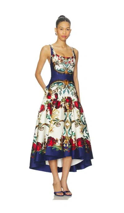 Alice And Olivia Gilded Rose Diana Structured Midi Dress In Multi