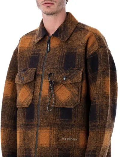 And Wander Wool Shaggy Zip Jacket With High Collar In Multi