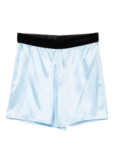 Tom Ford Stretch Silk Satin Relaxed Pj Shorts In Blue