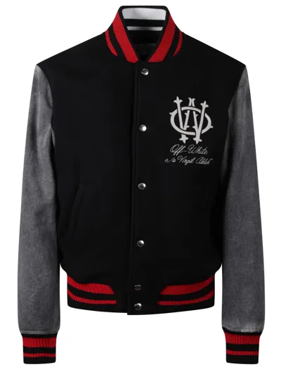 Off-white Stylish Short Jacket Featuring Contrast Sleeves In Black