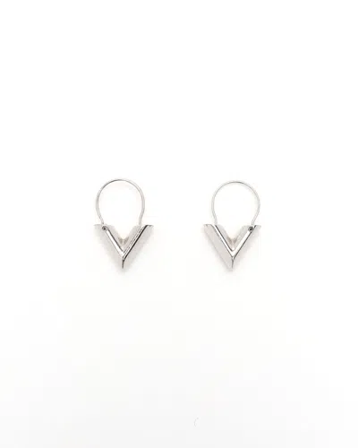 Pre-owned Louis Vuitton Essential V Hoop Earrings In Silver