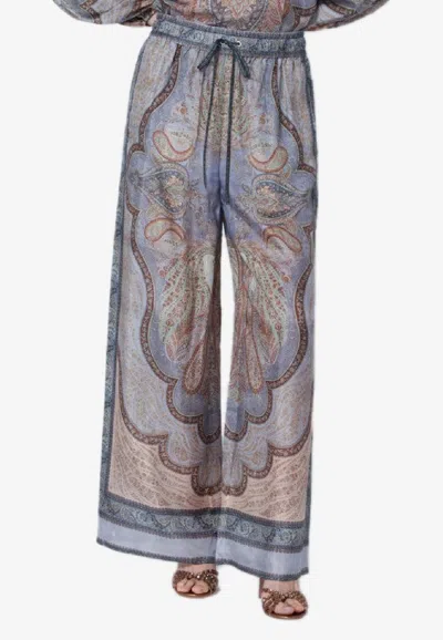 Zimmermann Wanderlust Multicolor Pants With Elastic Drawstring Waist And All-.over Print In Silk Woman