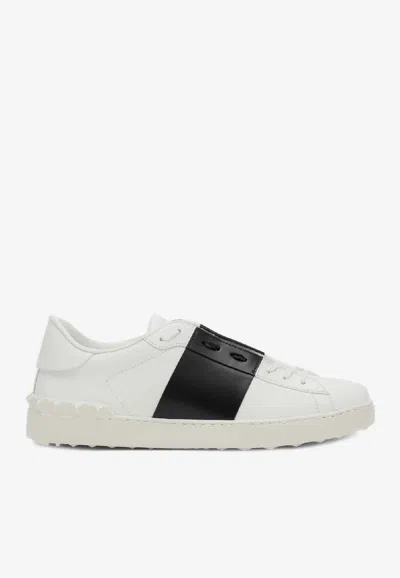 Valentino Garavani Open Leather Sneakers With Contrast Band And Stud Details Shoes In White