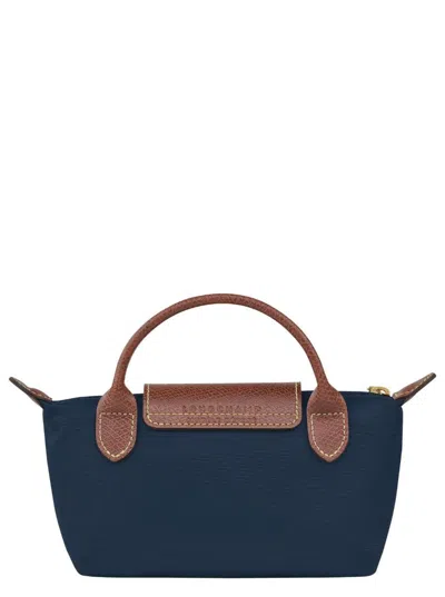 Longchamp Le Pliage Original Blue Mini Bag With Logo Engraved On The Front In Leather And Canvas Woman In Blue