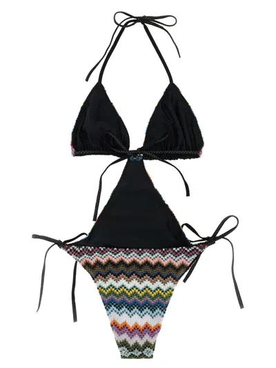 Missoni Zigzag Motif Trikini Halter Neck Cutout In Multi