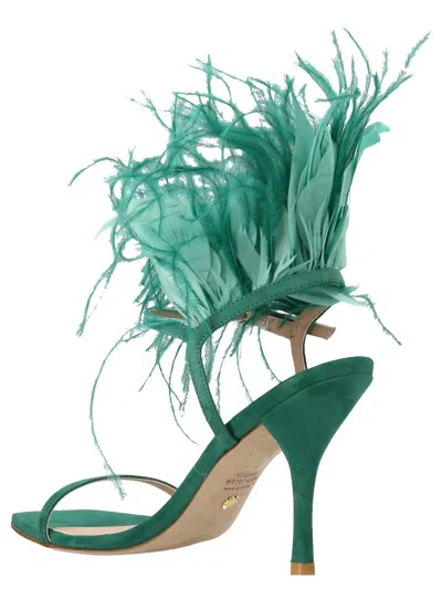 Stuart Weitzman Feather Detail Stiletto Heel Sandals In Green