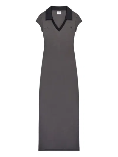 Courrèges Polo Long Dress Short Sleeves Slit In Gray