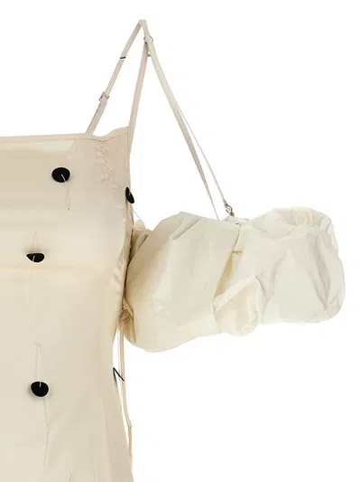 Jacquemus Beloved Off-shoulder Midi Dress With Button Embellishments In White