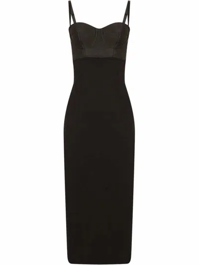 Dolce & Gabbana Midi Dress Bustier Neckline Spaghetti Straps In Black