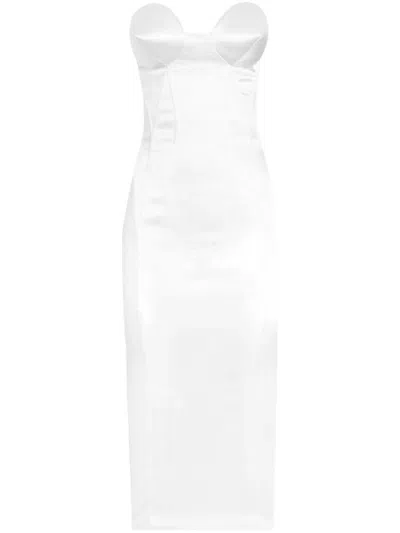 Dolce & Gabbana Strapless Midi Dress Corset Bodice Detail In White